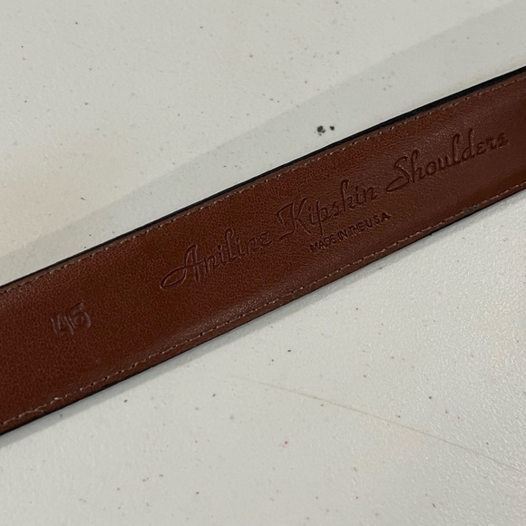 Saks Fifth Avenue 45W Aniline Kipskin Shoulder Made in USA Black Leather Belt - Picture 7 of 11